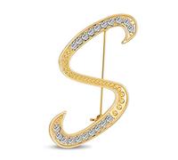 Bling Jewelry Large Statement ABC Pave Crystal Cursive Script Monogram Letters Alphabet Initial S Scarf Lapel Pin Brooch for Women Yellow Gold Plated