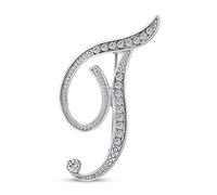 Bling Jewelry Large Statement ABC Pave Crystal Cursive Script Monogram Letters Alphabet Initial T Scarf Lapel Pin Brooch for Women Silver Plated