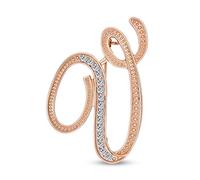 Large Statement Abc Pave Crystal Cursive Script Monogram Letters Alphabet Initial V Scarf Lapel Pin Brooch For Women Rose Gold Plated