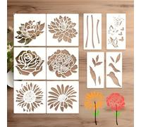 Large Stencils - 11x11in Flower Stencils For Painting On Walls, Reusable Floral Templates For Wall Art, Big Botanical Patterns | Durable DIY Stencil Set F́or Wood, Furniture, Canvas