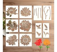 Large Stencils - 11x11in Flower Stencils For Painting On Walls, Reusable Floral Templates For Wall Art, Big Botanical Patterns | Durable DIY Stencil Set F́or Wood, Furniture, Canvas