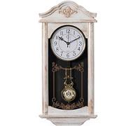 Large Vintage Grandfather Wood- Looking Plastic Pendulum Wall Clock for Living Room, Kitchen, Or Dining Room, Large White
