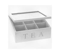 Large White Wooden Tea Storage Box with 9 Compartments, Ideal for Organizing Various Tea Bags and Accessories
