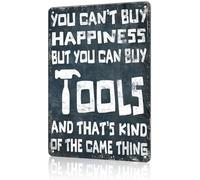 L'argent ne fait pas le bonheur, mais il peut acheter des outils. Plaque en métal décorative, style rétro, en aluminium, 20 x 30 cm (8 x 12 pouces), idéale pour le jardin, le garage, la maison, le bu