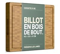 LARHN Planche à Découper Bois Massif Épaisse - Bambou, 40x30x4 cm - Billot | Douce pour les Lames, Rainure, Poignée Encastrée, Pré-huilée, Réversible, Sans Plastique, pour Viande, Pain & Fromage