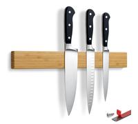 LARHN Porte-Couteaux Aimanté Néodyme - Bambou, 40 cm - Barre Aimantée | Fixation Murale Auto-adhésif sans Perçage, Vis, Bande 3M en Option & Vidéo Incluses, Tient les Couteaux les Plus Lourds
