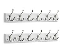 LARHN Porte Manteau Mural Blanc (2 u) - 6 Crochets Triples en Nickel Mat - 59 cm - Patere Murale Bois pour une Entrée, Chambre, Salle de Bain et Vestiaire