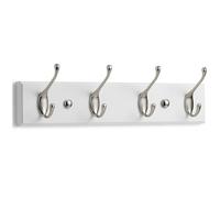 LARHN Porte Manteau Mural Blanc - 4 Crochets Doubles - 42 cm - Patere Murale Bois pour une Entrée, Chambre, Salle de Bain et Vestiaire