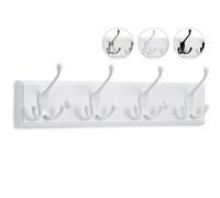 LARHN Porte Manteau Mural Blanc - 4 Crochets Triples - 42 cm - Patere Murale Bois pour une Entrée, Chambre, Salle de Bain et Vestiaire