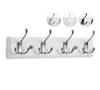 LARHN Porte Manteau Mural Blanc - 4 Crochets Triples - 42 cm - Patere Murale Bois pour une Entrée, Chambre, Salle de Bain et Vestiaire