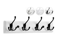 LARHN Porte Manteau Mural Blanc - 4 Crochets Triples en Noir - 42 cm - Patere Murale Bois pour une Entrée, Chambre, Salle de Bain et Vestiaire