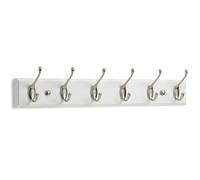 LARHN Porte Manteau Mural Blanc - 6 Crochets Doubles - 59 cm - Patere Murale Bois pour une Entrée, Chambre, Salle de Bain et Vestiaire