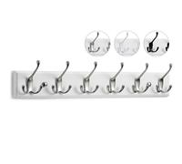 LARHN Porte Manteau Mural Blanc - 6 Crochets Triples - 59 cm - Patere Murale Bois pour une Entrée, Chambre, Salle de Bain et Vestiaire