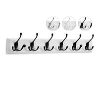 LARHN Porte Manteau Mural Blanc - 6 Crochets Triples en Noir - 59 cm - Patere Murale Bois pour une Entrée, Chambre, Salle de Bain et Vestiaire