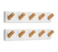 LARHN Porte Manteau Mural Blanc avec 5 Crochets (2 u), 42cm - Patere Murale en Bambou - Series 6