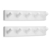 LARHN Porte Manteau Mural Blanc avec 5 Crochets (2 u), 42cm - Patere Murale en Bambou - Series 6