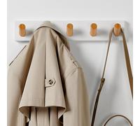 LARHN Porte Manteau Mural Blanc avec 5 Crochets, 42cm - Patere Murale en Bambou