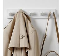 LARHN Porte Manteau Mural Blanc avec 5 Crochets, 42cm - Patere Murale en Bambou - Series 6