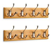 LARHN Porte Manteau Mural Bois (2 u) - 4 Crochets Triples en Nickel Mat - 42 cm - Patere Murale pour une Entrée, Chambre, Salle de Bain et Vestiaire