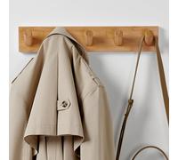 LARHN Porte Manteau Mural Bois avec 5 Crochets, 42cm - Patere Murale en Bambou