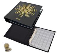 Larius Album de Collection pour pièces de 2 Euros, Billets de Banque, Cartes Postales, Anneaux pour Pochettes de pièces de Monnaie (Album + 10 Pochettes, Noir)