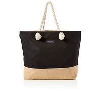 LARK STREET Sac de plage Noir Fourre-tout de Voyage pour Femmes & Hommes Conçu de Toile de Coton & Jute - Sac de Sport avec Larges Cordelettes - Grand Sac de Transport avec Fermeture Éclair