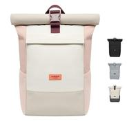 Larkson Sac à Dos Roll Top Femmes & Hommes Beige Rose - No 4 - Backpack pour l'École, l'Université - Compartiment Ordinateur Portable 16 Pouces - Hydrofuge
