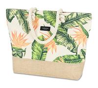 LARKSON Sac de plage Peach Floral Fourre-tout de Voyage pour Femmes & Hommes Conçu de Toile de Coton & Jute - Sac de Sport avec Larges Cordelettes - Grand Sac de Transport avec Fermeture Éclair