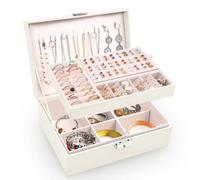 Larkumio Boite a Bijoux Femme Fille, Boîte à Bijoux Vuir PU 2 Couches Verrouillable pour Colliers, Boucles d'oreilles, Bracelets (Blanc)