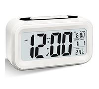 Larkumio Reveil Numerique Réveil Matin Lumineux LED Reveille Digital a Piles Silencieux Aalarm Clock de Voyage avec Gros Chiffres pour Enfant Fille Garcon Ado Adultes, Réveils avec Date Snooze, Blanc