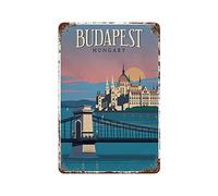 Larkverk Cartagena Budapest Plaque rétro en métal pour décoration murale de maison, bar, café 30,5 x 20,3 cm