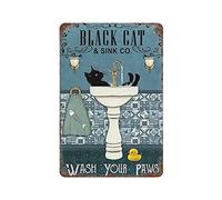 Larkverk Panneau en métal vintage avec inscription « Black Cat Wash Your Paws » - Décoration murale pour maison, bar, bureau, boutique, 30,5 x 20,3 cm - ETP-TPH-SB-128, Multi-8