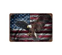 Larkverk Plaque en métal avec drapeau de l'aigle fou américain - Décoration murale - Pour bar, bar, drapeau américain - Plaque en métal patriotique
