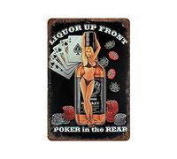 Larkverk Plaque en métal rétro Pin Up Girl Liquor Up Front Poker in The Back - Pour maison, bar, bureau, décoration murale - 30,5 x 20,3 cm