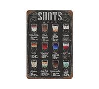 Larkverk Shots Menu Bar Recipe Vintage Plaque en étain Rétro Bar Décoration Murale Bar Pub Affiche Murale Maison Café Décor 30,5 x 20,3 cm