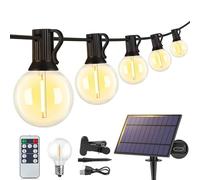 Larkvue Guirlande lumineuse solaire d'extérieur de 7,6 m avec télécommande, étanche à intensité variable, 3 modes, lumières de terrasse avec 10 + 1 ampoules LED incassables G40 pour arrière-cour, noir