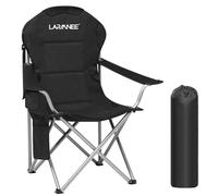 LARMNEE Chaise Camping, Chaise de Pêche Pliante, Porte-gobelet et Pochette latérale, Chaise de Plage avec Dossier Haut et Assise en éponge Respirante, pour Camping, Noir EBK01LC02