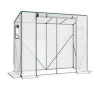 LARMNEE Serre de Jardin à Toit en Pente, Serre à Tomates Plastique, 200 x 77,5 x 170 cm, Abri Potager pour Plantes, avec Porte Enroulable, Anti-UV, pour Balcon, Jardin, Blanc EWT30GH02G3
