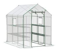 LARMNEE Serre de Jardin avec 14 Étagères, Abri pour Plantes, avec Porte Enroulable, Fenêtre, Fermeture Éclair, Anti-UV, Stable, 145 x 212 x 198 cm, Extérieur, Terrasse, Cour arrière, Blanc EWT13GH02G1