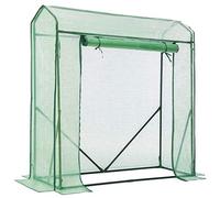 LARMNEE Serre de Jardin, Serre Tomate, Toit Incliné, Anti-Accumulation de Pluie, Cadre métallique Solide et Film PE Plus Long, avec Porte Enroulable, Anti-UV, 150 x 50 x 150 cm, Vert EGN31GH02