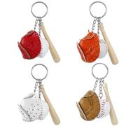 Laroal Lot de 4 Porte-clés de Baseball, Porte-clés de Sport, Mini Porte-clés de Batte de Baseball pour clés, Voitures, Sacs à Main (Rouge/Blanc/Orange/Kaki)