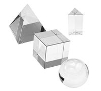 Laroal Lot de 4 prismes de photographie en cristal optique K9 comprenant un cube de cristal de 50 mm, un prisme triangulaire 50 mm, une boule de 55 mm et une pyramidede 60 mm