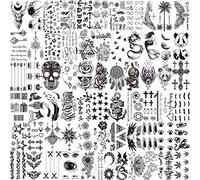 LAROI 66 Feuilles 3D Petits Noir Faux Tatouages ephemere Femmes Hommes Réalistes sur Visage Cou Bras Enfant, Fleur Oiseaux Étoile Kits Pour Garçon Fille Adulte