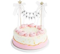 Larrel Décoration d'anniversaire - Bannière de décoration de gâteau - Fanion et guirlande d'étoiles faits à la main - Décoration de drapeau vintage en lin - Décoration de gâteau pour anniversaire