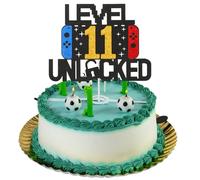 Larrel Décoration de gâteau d'anniversaire - Niveau 11 - Débloqué - Jeu vidéo - Décoration de gâteau d'anniversaire - DIY Level Up Happy Birthday - Avec bâton en papier - Pour garçon de 11 ans