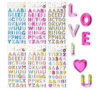 Larrel Lot de 240 pièces/6 feuilles d'autocollants en forme de lettres de l'alphabet 3D - Autocollants colorés pour enfants - Résistant aux intempéries - Décoration pour bricolage et scrapbooking