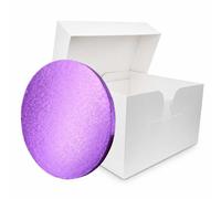 LARRYROO Colour Cake Plateau de tambour et boîte blanche + couvercle Combo Pack pour gâteau de mariage ou d'anniversaire Violet 20,3 cm