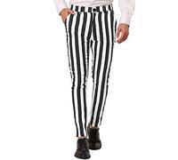 Lars Amadeus Pantalon à Rayures pour Hommes Casual Skinny Fit Color Block Robe Crayon Pantalon Noir Blanc L
