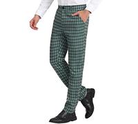 Lars Amadeus Pantalon habillé à Carreaux pour Hommes Coupe régulière Pantalon d'affaires Formel à Carreaux Vert foncé Blanc L