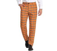 Lars Amadeus Pantalon habillé à Carreaux pour Hommes Coupe régulière Pantalon d'affaires Formel à Carreaux Orange Blanc L